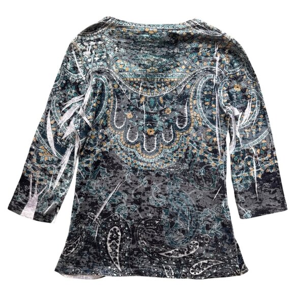 INC international Y2k Fairy grunge long sleeves V-neck all over printed tissue T - Picture 2 of 7